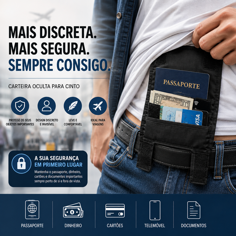 Carteira Oculta para Cinto – Porta-Passaporte.