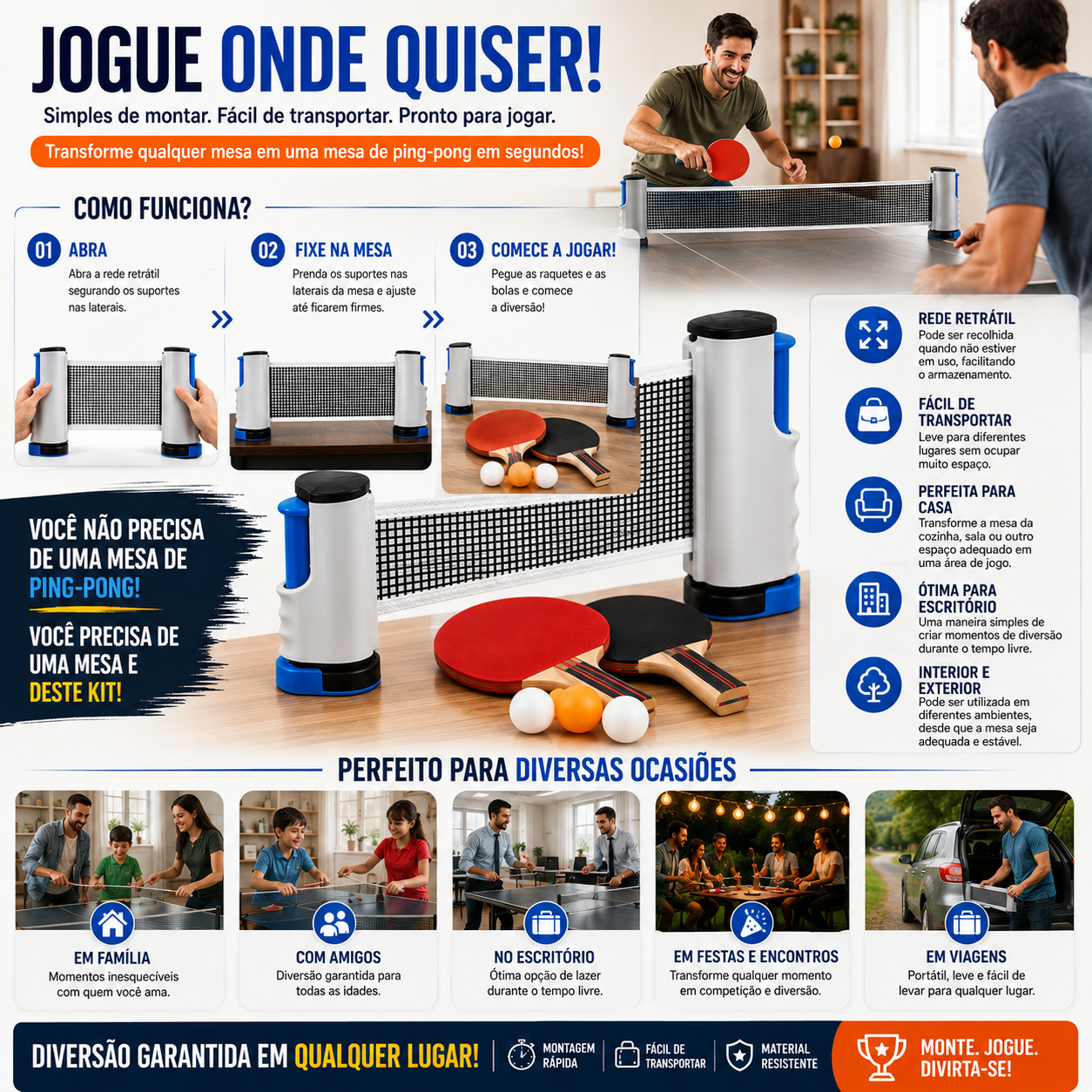 Rede Retrátil de Tênis de Mesa.