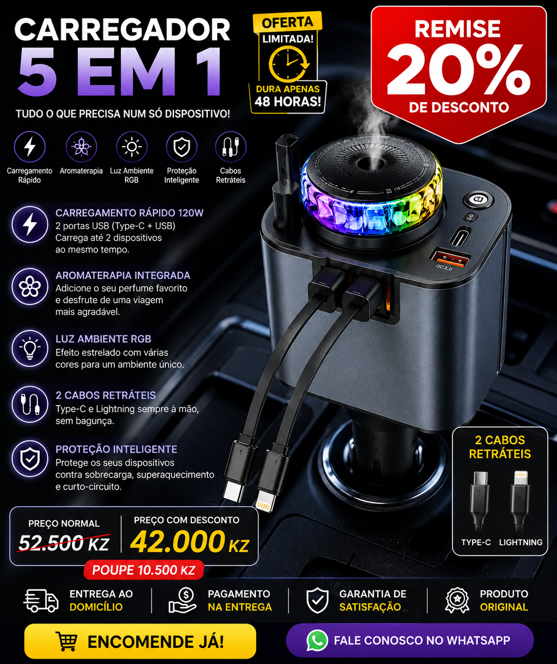 Carregador 5 em 1 RGB