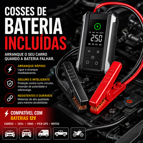 Compressor de Ar Portátil 6 em 1 com Arranque de Bateria 12V