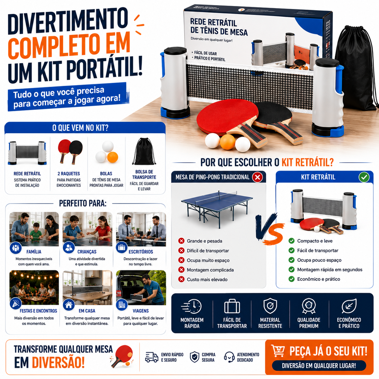 Rede Retrátil de Tênis de Mesa.